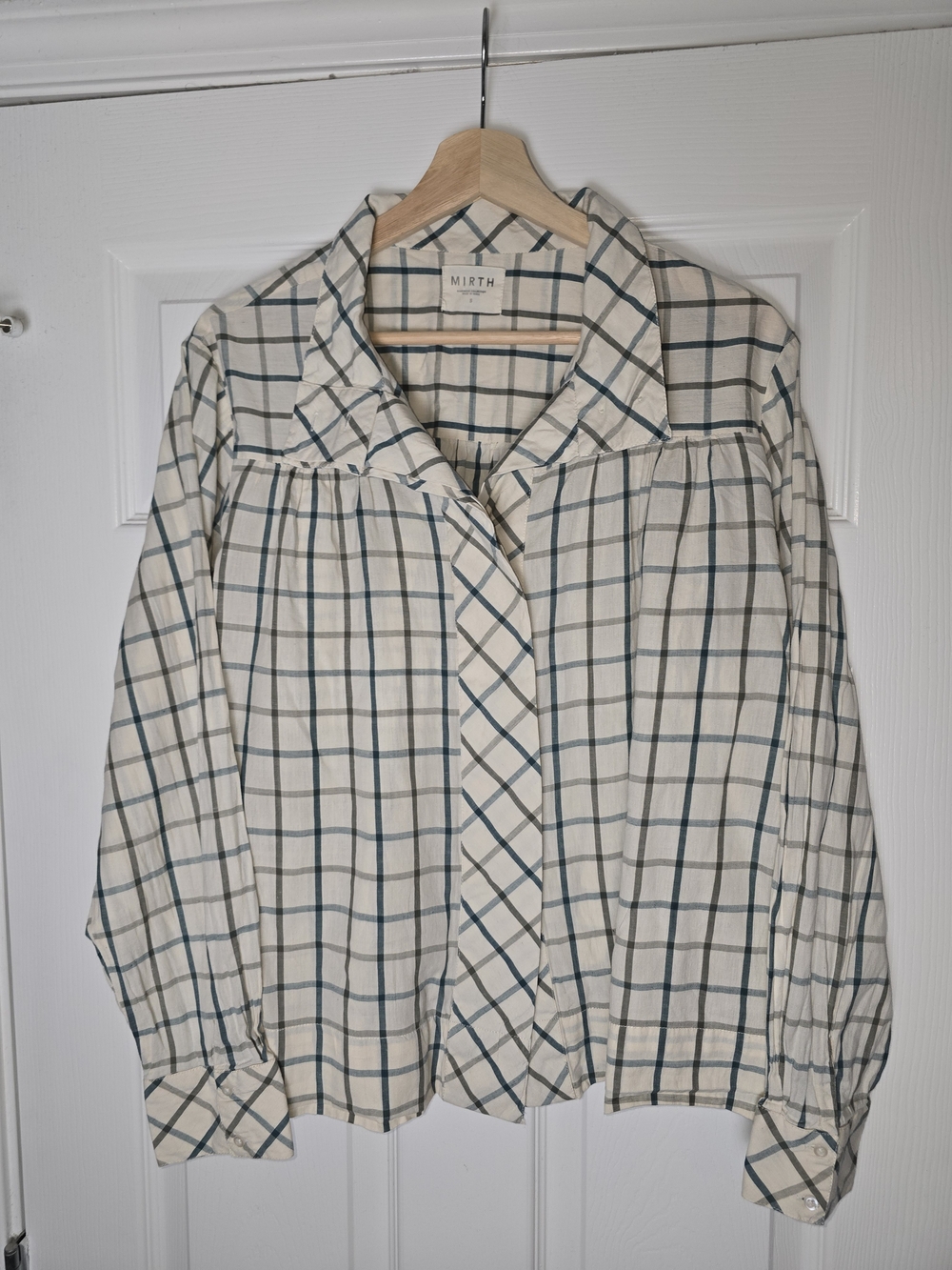 Mirth 100% Cotton Cream Plaid Button-Front Top Size Small